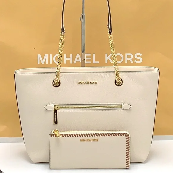 MICHAEL KORS Medium Front Pocket Shoulder Chain Tote & THREE QUARTER ZIP WALLET - Picture 2 of 16